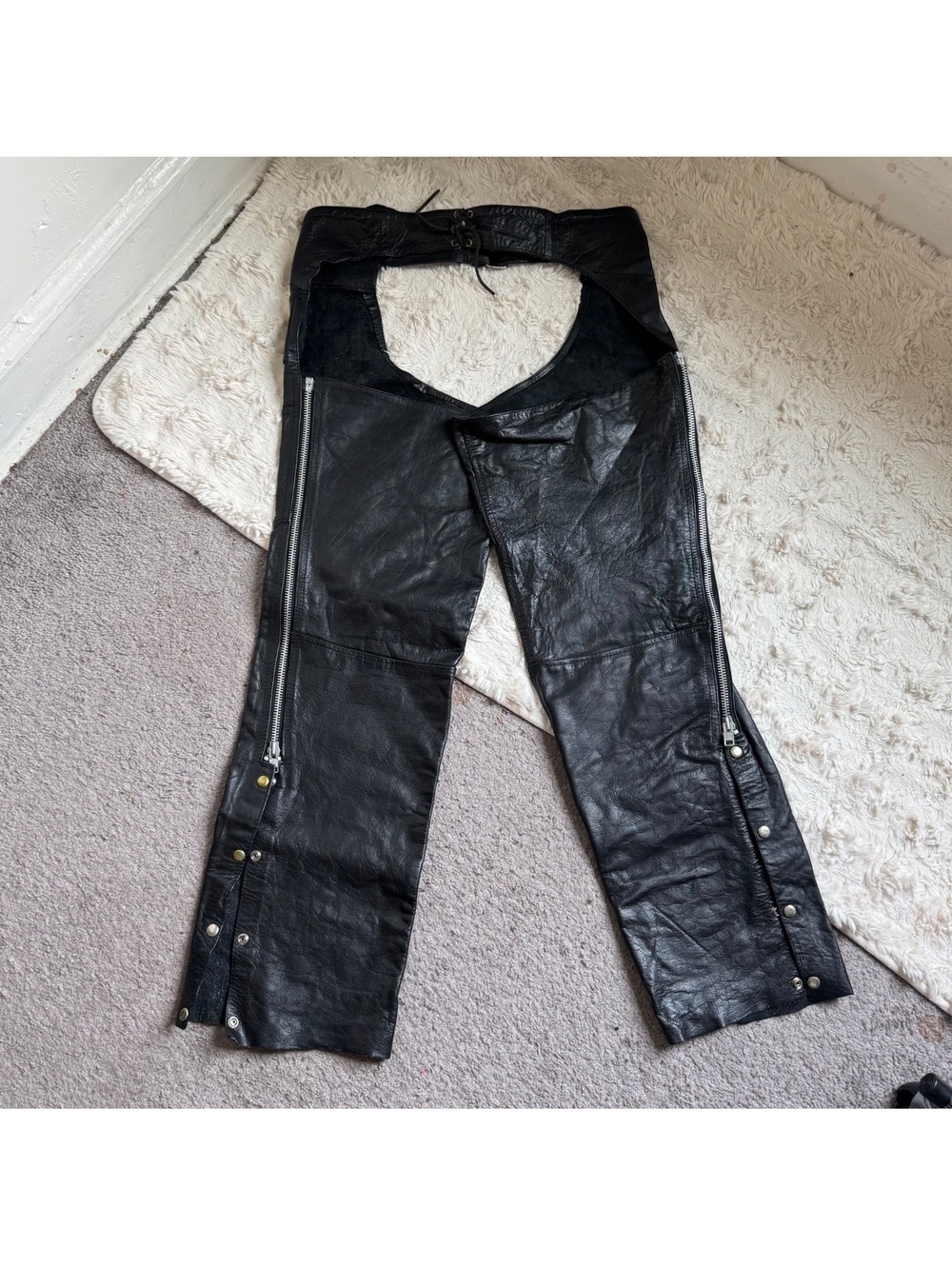 Vintage Hot Leathers Black Heavy Leather Chaps‎ XXL